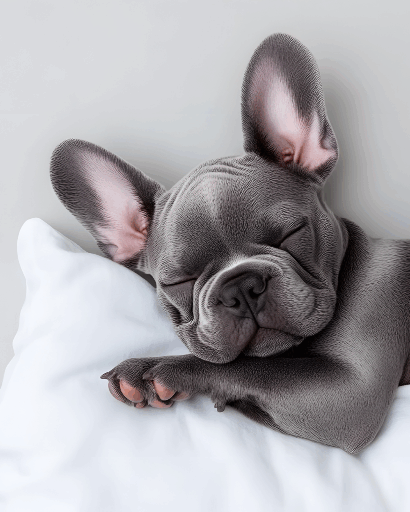 布団で眠るフレンチブルドッグ